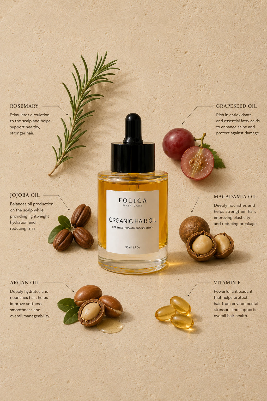 Organic Hair Oil by Folica Haircare 50 ml